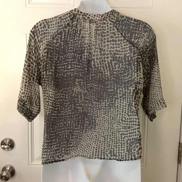 a. n. a charcoal gray and off white animal print 3/4 sleeve semi sheer blouse - Picture 7 of 12